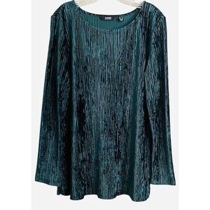 Dennis Basso Women Size L Velvet Pullover Top Emerald Green Romantic Fairycore